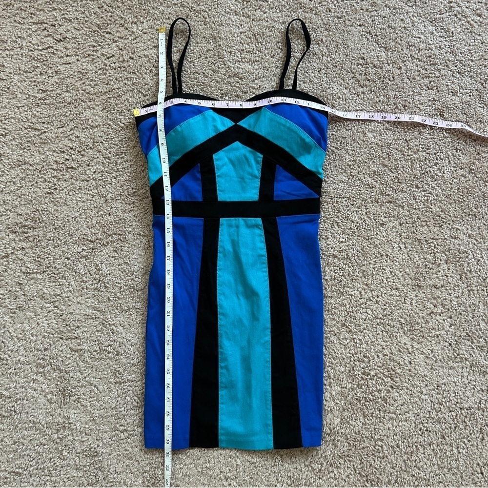 XOXO Colorblock Blue Black Bodycon Mini Dress 3/4 - Picture 7 of 7